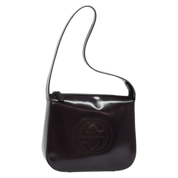 GUCCI Shoulder Bag Patent leather Navy Silver Auth - Picture 1 of 16